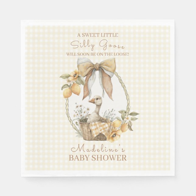 Servilleta De Papel Silly Goose Lemon Watercolor Baby Shower (Anverso)