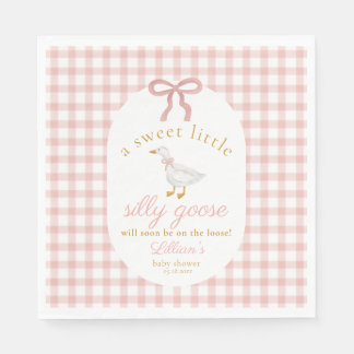 Servilleta De Papel Silly Goose Pink Gingham Girl Cottage Baby Shower 
