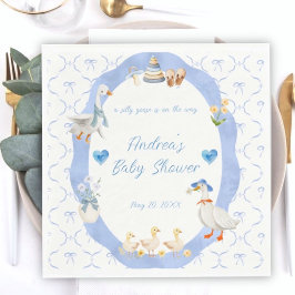 Servilleta De Papel Silly Goose Whimsical Bow Baby Boy Shower