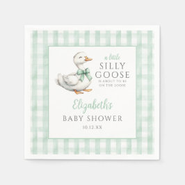 Servilleta De Papel Silly Little Goose Green Gingham Baby Shower