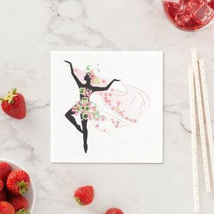 Servilleta De Papel Silueta de Bailarina Floral Rosa Danza Floral