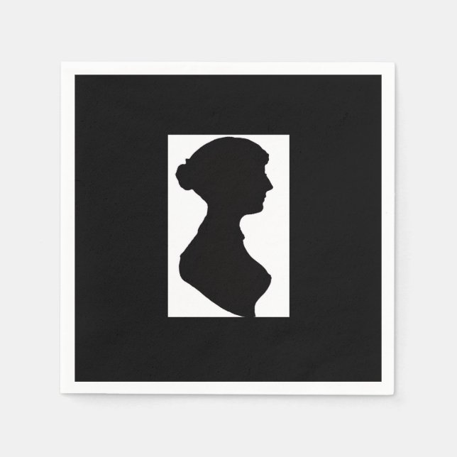 Servilleta De Papel Silueta de Jane Austen sobre negro (Anverso)