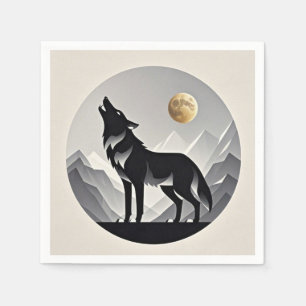 Servilleta De Papel Silueta de lobo elegante negro gris minimalista