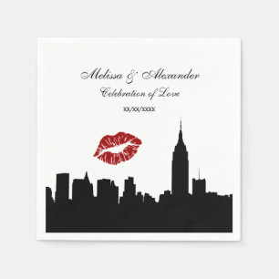 Servilleta De Papel Silueta del horizonte de NYC, beso ESB #1 BW Boda