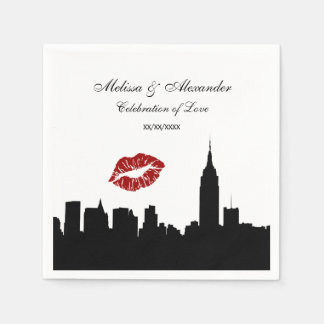 Servilleta De Papel Silueta del horizonte de NYC, beso ESB #1 BW Boda