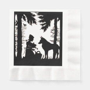 Servilleta De Papel Silueta negra Red Riding Hood Wolf Woods