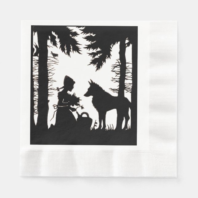 Servilleta De Papel Silueta negra Red Riding Hood Wolf Woods (Anverso)