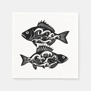 Servilleta De Papel Siluetas de peces de patrón de oleada