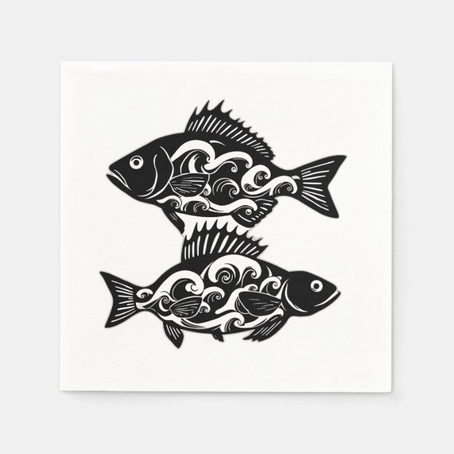 Servilleta De Papel Siluetas de peces de patrón de oleada (Anverso)