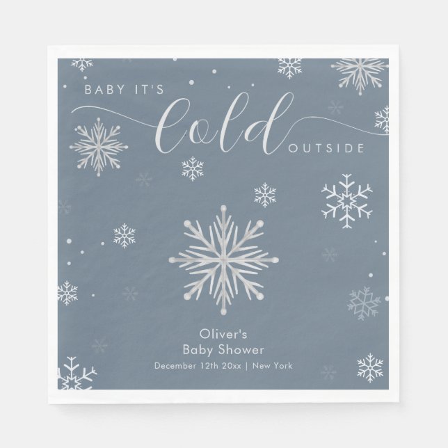 Servilleta De Papel Silver Blue Magical Winter Snowflake Baby Shower  (Anverso)