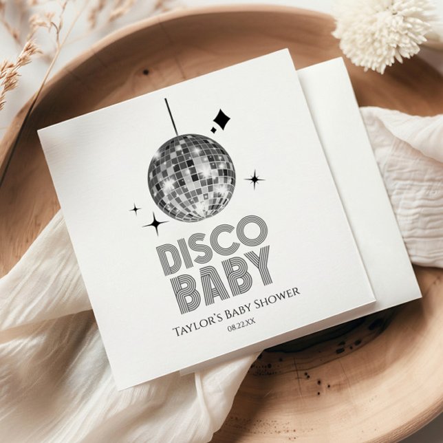 Servilleta De Papel Silver Disco Ball 'Disco Baby' Baby Shower (Subido por el creador)