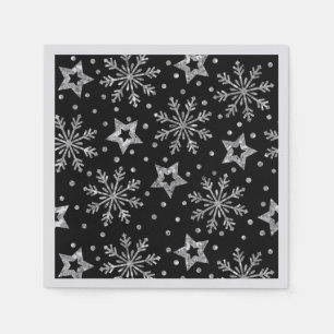 Servilleta De Papel Silver Glitter Stars & Snowflakes Napkins