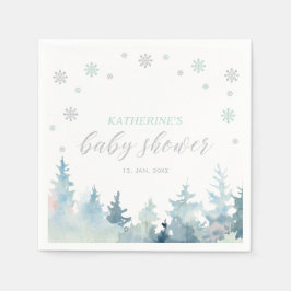 Servilleta De Papel Silver & Mint Winter Wonderland Snow Baby Shower
