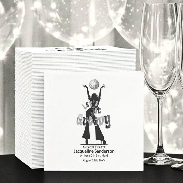 Servilleta De Papel Silver Retro Let's Get Groovy 60th Birthday (Subido por el creador)