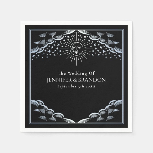 Servilleta De Papel Silver Sun and Moon Tarot Card Wedding  (Anverso)