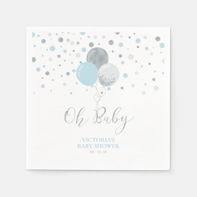 Servilleta De Papel Silver y Blue Oh Baby Baby Shower (Anverso)
