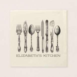 Servilleta De Papel Silverware, nombre y texto de época de bonito