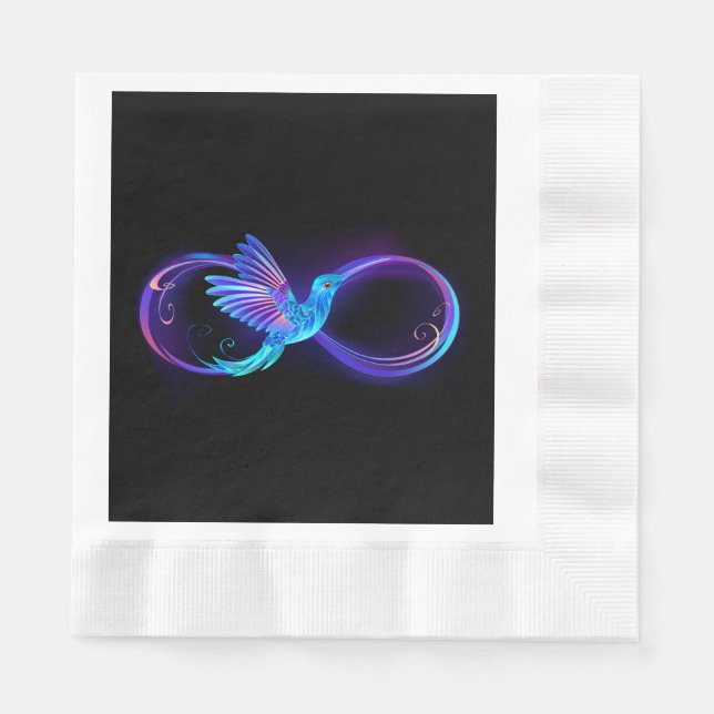 Servilleta De Papel Símbolo de infinito neón con colibrí brillante (Anverso)
