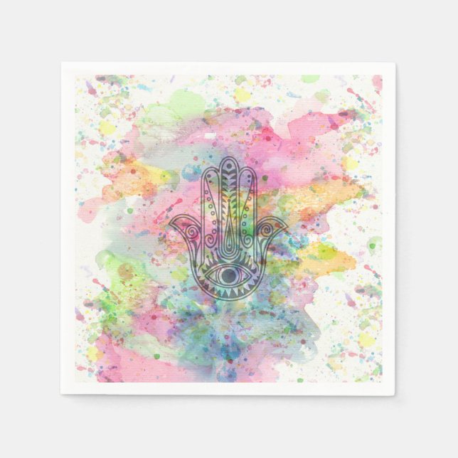 Servilleta De Papel Símbolo de mano de HAMSA color agua colorida (Anverso)