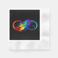 Símbolo infinito con plumas arcoiris