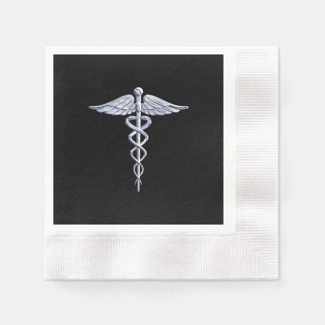 Servilleta De Papel Símbolo médico de Caduceus sobre negro (Anverso)