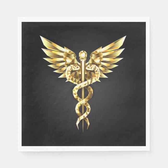 Servilleta De Papel Símbolo poligonal de oro Caduceus (Anverso)