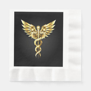Servilleta De Papel Símbolo poligonal dorado Caduceo