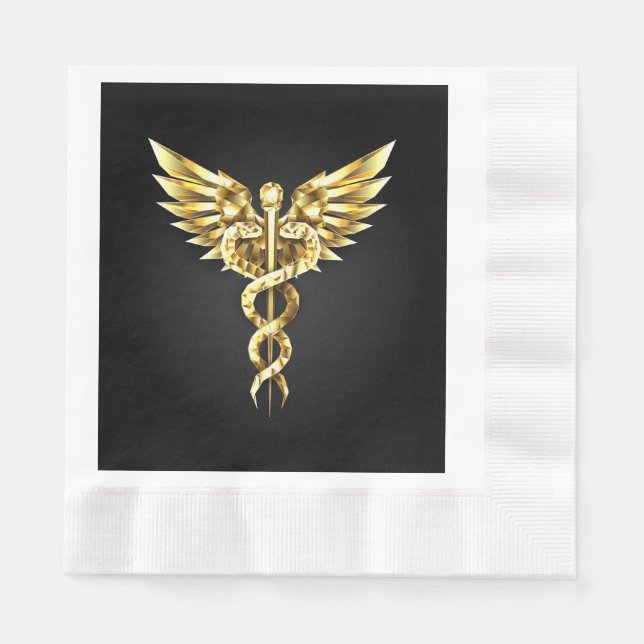 Servilleta De Papel Símbolo poligonal dorado Caduceo (Anverso)