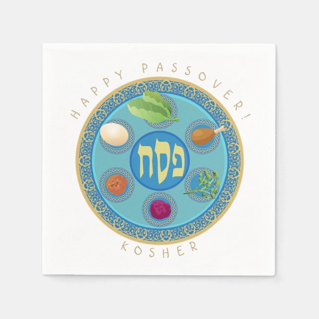 Servilleta De Papel Símbolos de Pesach de Plate Kosher (Anverso)