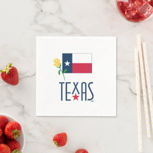 Servilleta De Papel Símbolos de Texas, Bandera de Texas y Rosa Amarill