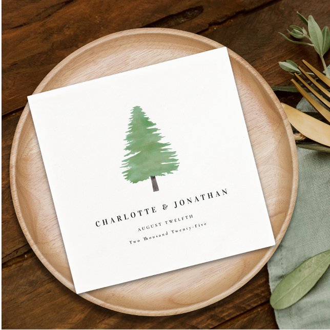 Servilleta De Papel Simple acuarela Fir Tree Woodland Boda (Personalized elegant modern simple Woodland watercolor Wedding napkins)