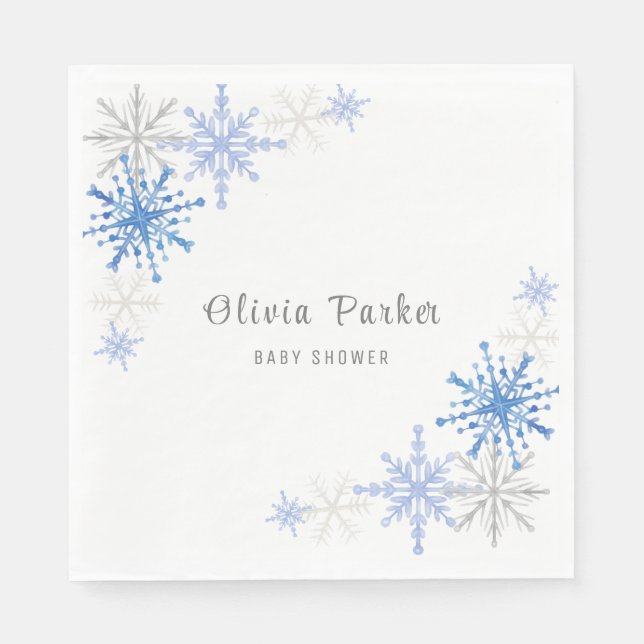Servilleta De Papel Simple acuarela Snowflakes Winter Baby Shower (Anverso)