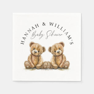 Servilleta De Papel Simple acuarela Teddy Bear Twins Baby Shower