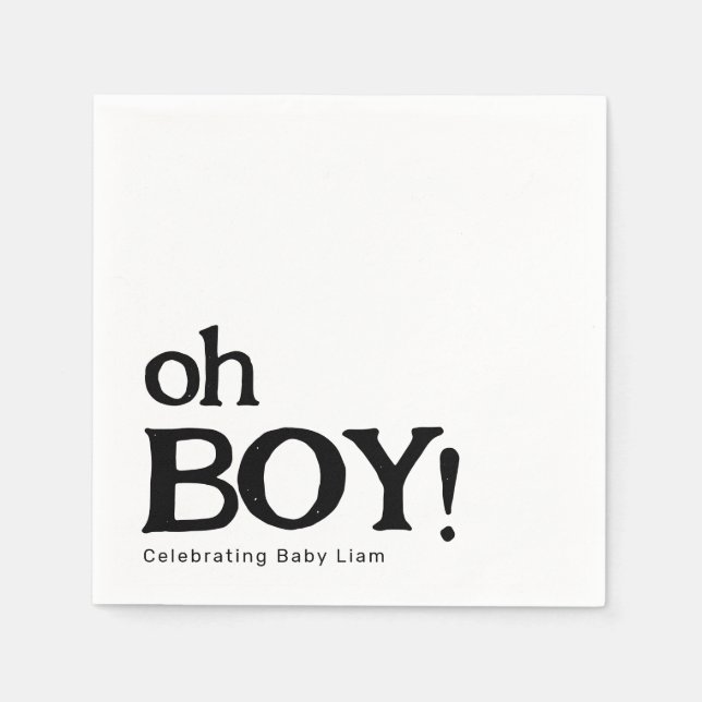 Servilleta De Papel Simple barato Baby Shower negro y blanco Oh Boy (Anverso)
