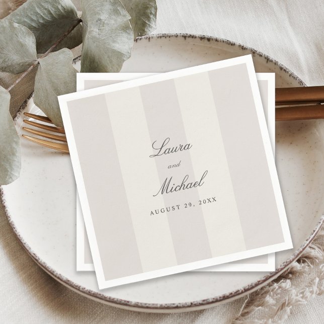 Servilleta De Papel Simple Beach Sand Neutral Cabana Stripes Wedding (Subido por el creador)