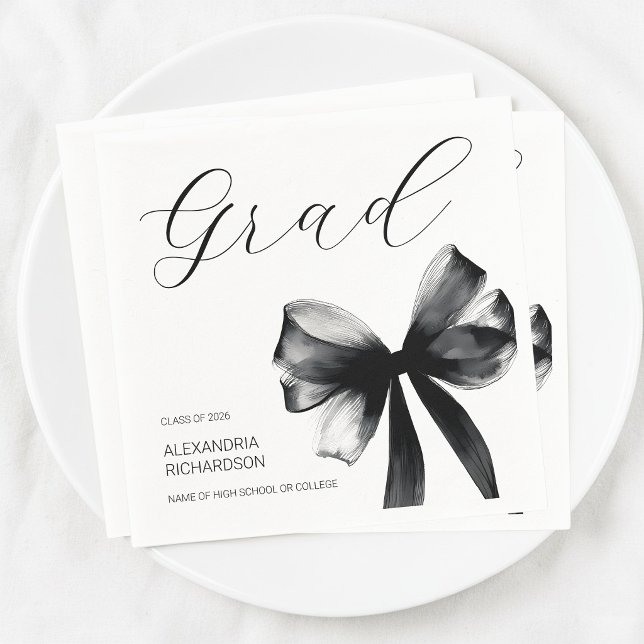 Servilleta De Papel Simple Black and White Cute Bow Graduation Party (Simple Black and White Cute Bow Graduation Party Napkins)