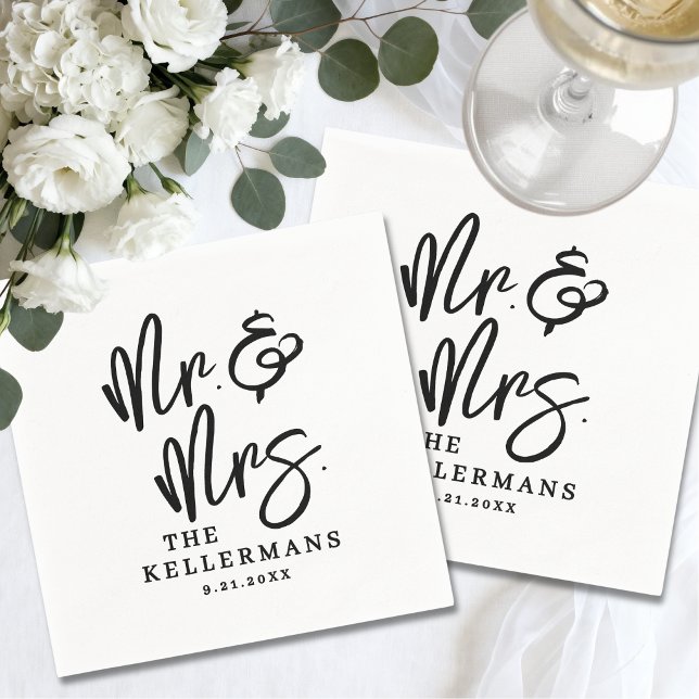 Servilleta De Papel Simple Black White Script Wedding (Simple Black White Script Wedding Napkins)
