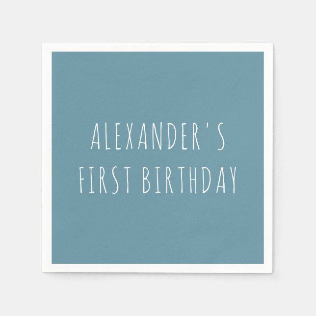 Servilleta De Papel Simple Blue Personalized First Birthday Party (Anverso)