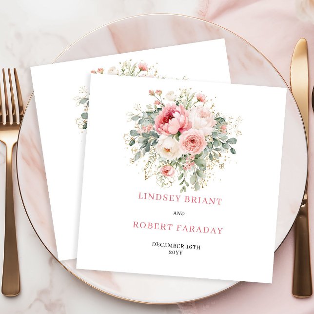 Servilleta De Papel Simple Blush Roses Greenery Wedding Napkins (Simple Blush Roses Greenery Wedding Napkins)