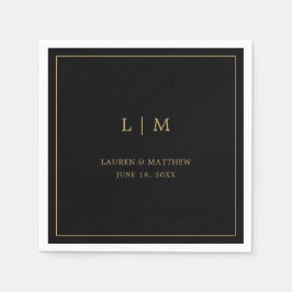 Servilleta De Papel Simple Boda Elegante en Monograma Negro y Oro