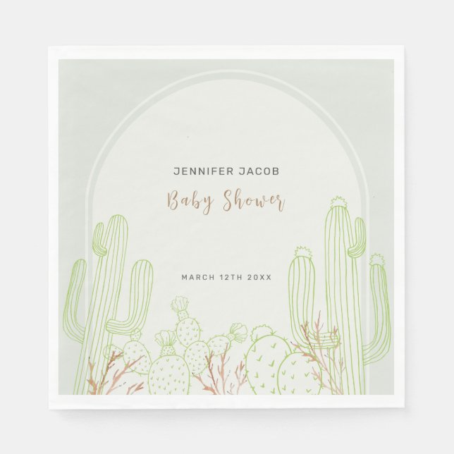 Servilleta De Papel Simple Boho Cactus Line Art Arch Baby Shower (Anverso)