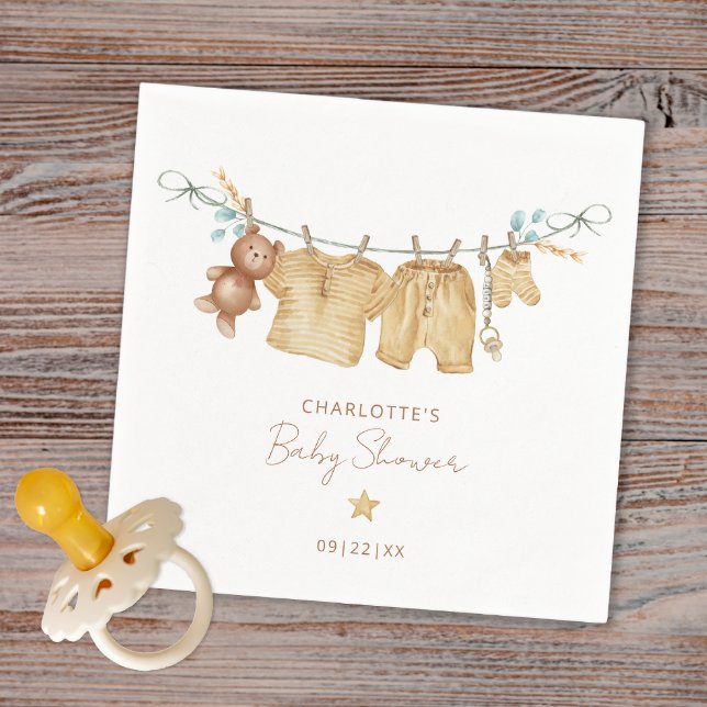 Servilleta De Papel Simple Boho Clothesline Baby Shower Napkins (Boho Watercolor Napkin)