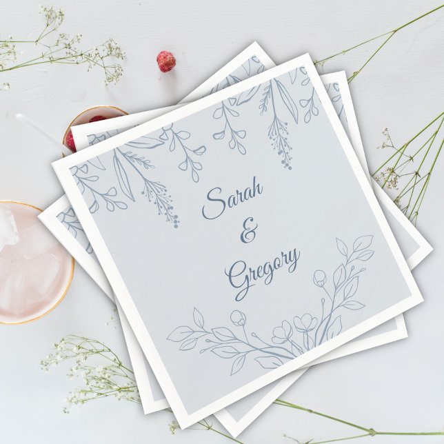 Servilleta De Papel Simple Boho Floral Dusty Blue Boda (Subido por el creador)