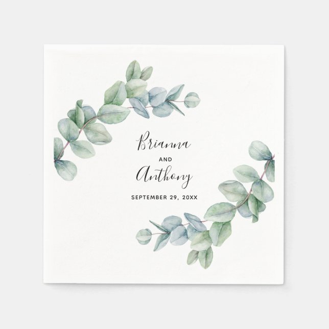 Servilleta De Papel Simple Boho Watercolor Eucalyptus Greenery Boda (Anverso)