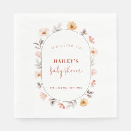 Servilleta De Papel Simple Boho Wildflower Frame Welcome Baby Shower