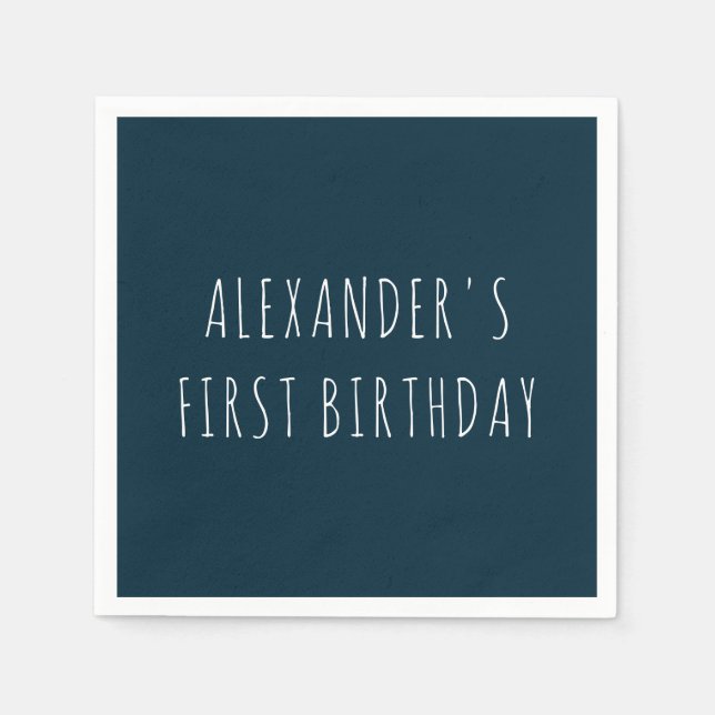 Servilleta De Papel Simple Bold Dark Blue First Birthday Party (Anverso)