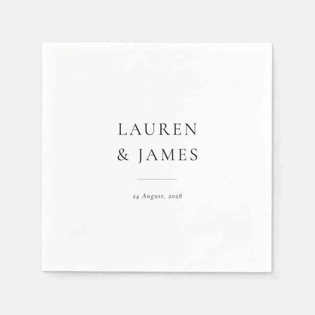 Servilleta De Papel Simple Classic Couples Name & Date Wedding (Anverso)