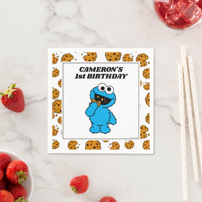 Servilleta De Papel Simple Cookie Monster 1st Birthday  (In situ)