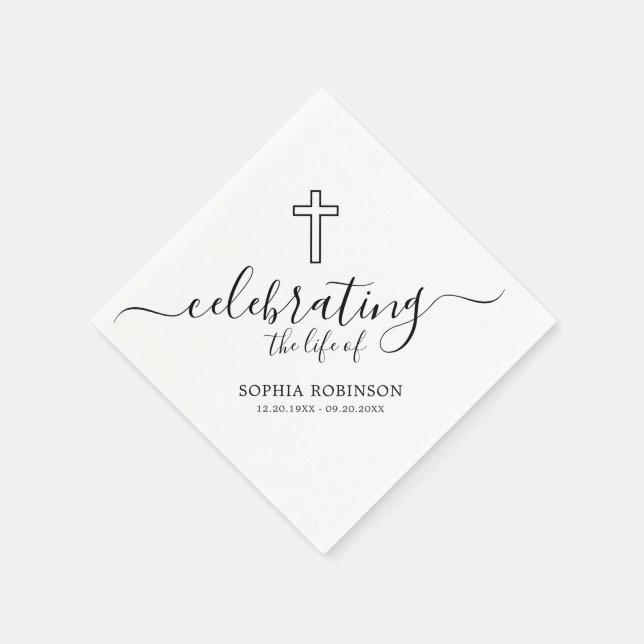 Servilleta De Papel Simple Cross Elegant Script Funeral Memorial (Borde)