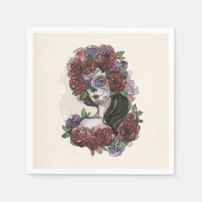 Servilleta De Papel Simple Día de los Muertos dibujado a mano | Servil (Anverso)